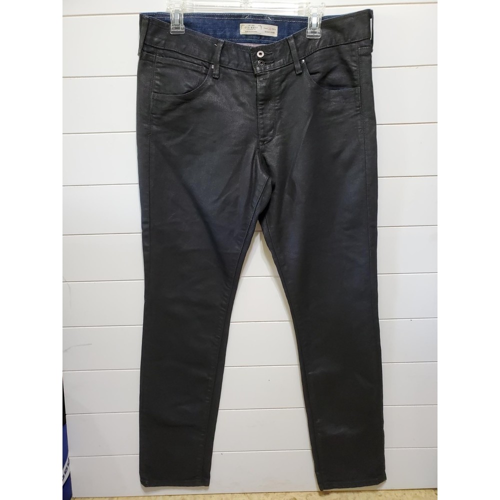 Old Navy womens size 12X Regular high rise black faux leather straight leg jeans